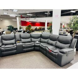 Leather Modular Power Reclining  Sectional Sofa With  USB