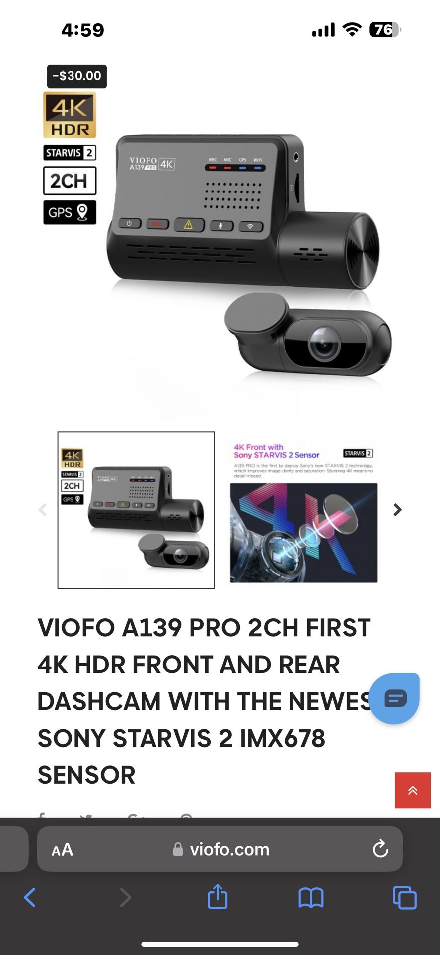 Dash-cam Viofo A139 Pro