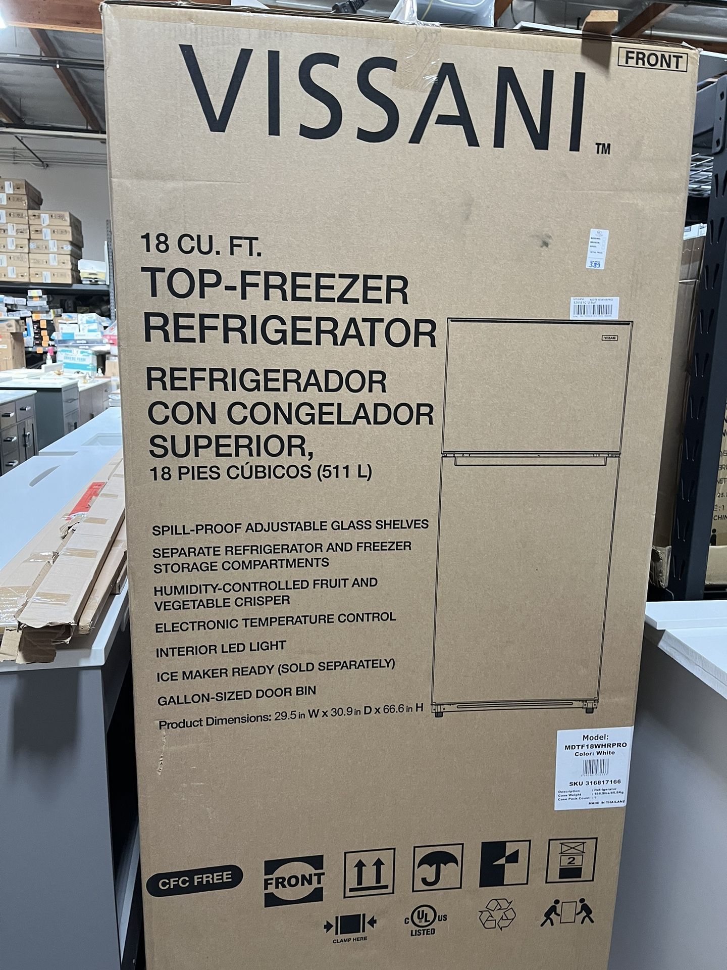 Vissani 18 cu. ft. Top Freezer Refrigerator DOE in White