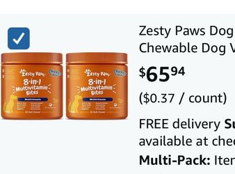 2 Zesty Paws 8-in-1 Dog Multivitamin Chews Soft Bites Chicken Flavor, 90 Count