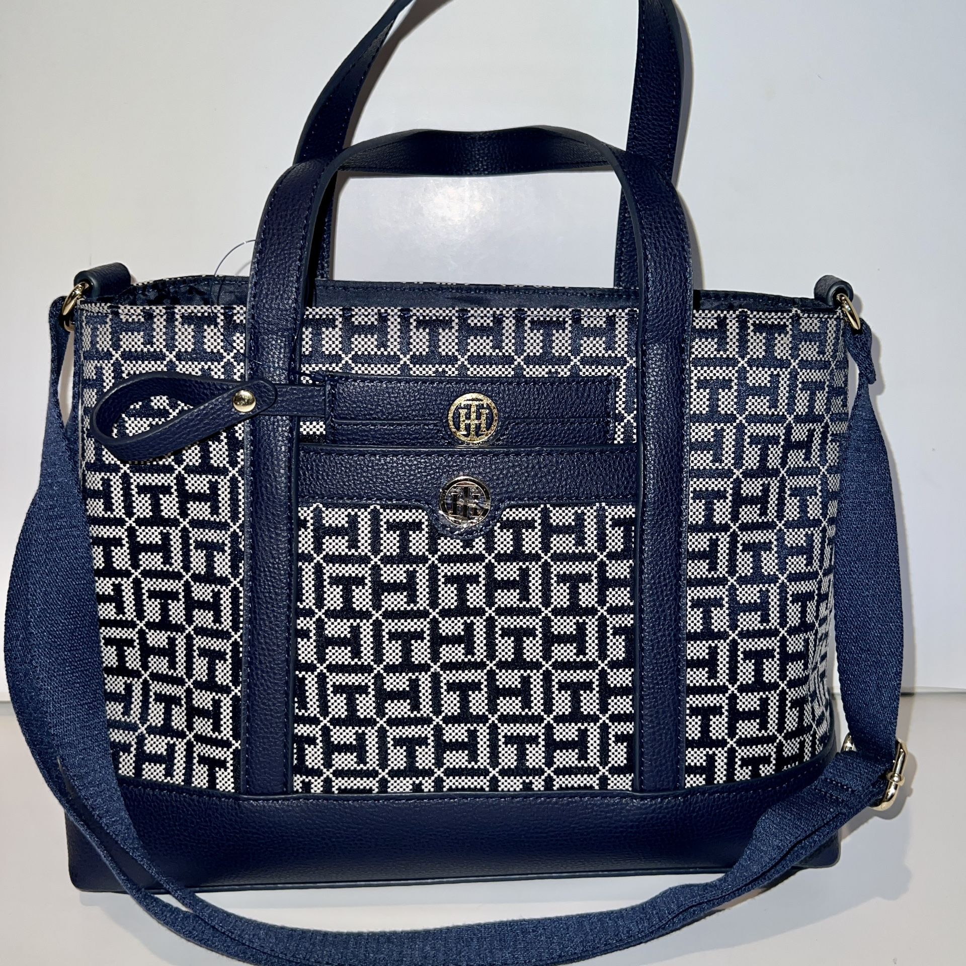 New Blue TOMMY HILFIGER Satchel + Wallet MSRP $128 Purse NWT Tote Bag Geometric