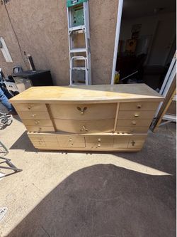 Vintage Mid-Century Modern L.A. Period Furniture Lowboy Dresser – Solid Wood with Leaf Hardware
