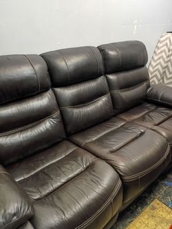 Brown leather couch and recliner