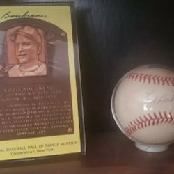Lou Boudreau Autographed Baseball And Post Card 