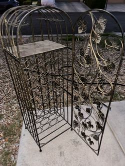 Wrought Iron Wine Rack with Decorative Doors