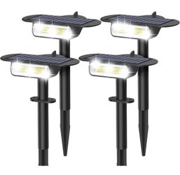 4 Pack Solar Spot Lights Outdoor, IP68 Waterproof LED Solar Landscape Spotlights, Auto On/Off 3 Brightness Modes, 2 IN 1 Wall Mount & Ground Solar Lig
