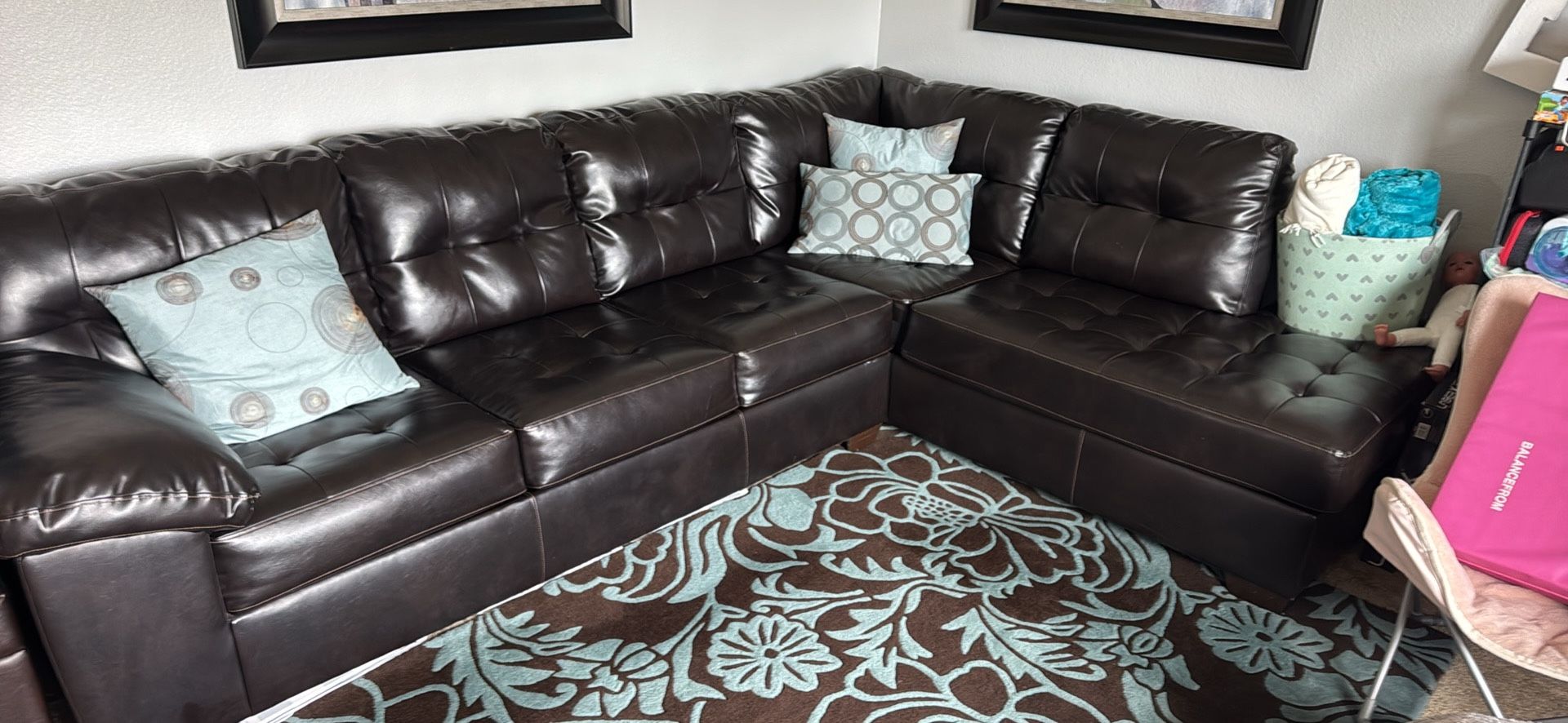Espresso Faux Leather Sectional Sofa Couch