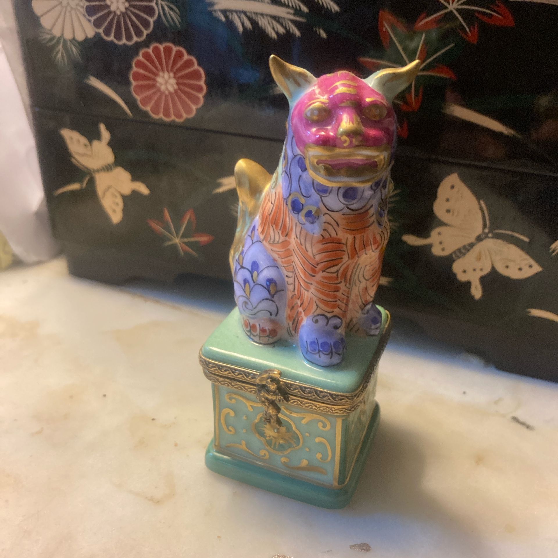 Vintage Richard Limoges Foo Dog Trinket Box