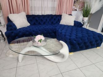 Blue Velvet sectional & Coffee table