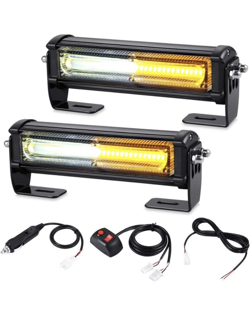 AT-HAIHAN 2 in 1 Waterproof Surface Mount and Grille Flashing Warning COB LED Amber White Strobe Lights for Trucks Snow Plows Hazard Warning Cars Cons
