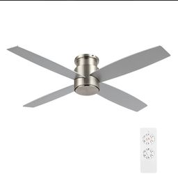 WINGBO 44" Flush Mount DC Ceiling Fan without Lights, 4 Reversible Plywood Blades, Quiet 6-Speed DC Motor, Hugger Low Profile Ceiling Fan No Lights fo