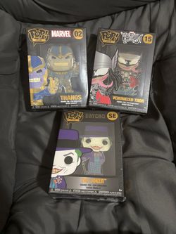 Funko Pop! Enamel Pin Bundle – Thanos, Venomized Thor, The Joker