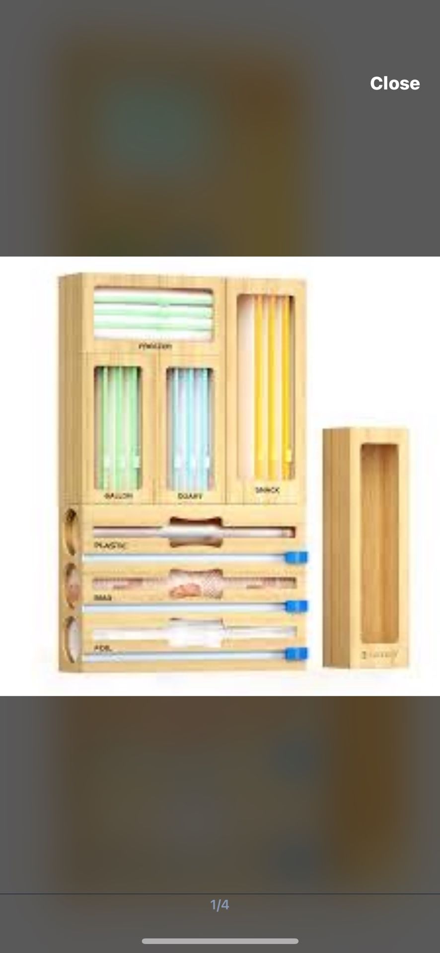 8-in-1 Bamboo Storage Bag Organizer For Kitchen Drawer Or Wall, Plastic Wrap, Foil, Wax Paper Dispenser With Razor Cutter, Fits Gallon, Quart, Sandwic