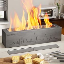 Brand New monTEK Tabletop Fire Pit City Design - Clean Burn W/ Roasting Sticks!