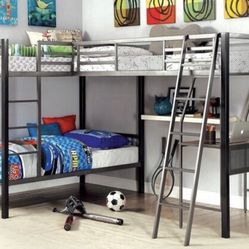 Triple Twin Bunk Bed Frame W/ Desk Brand New In Box 