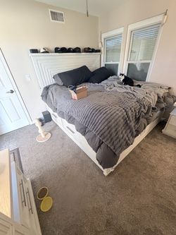 White King Bed Frame with Storage Drawers