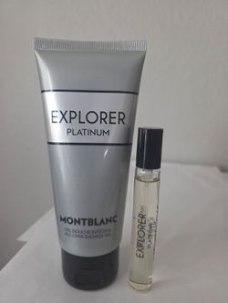 MONTBLANC EXPLORER PLATINUM TRAVEL SET, NEW AS PICTURED