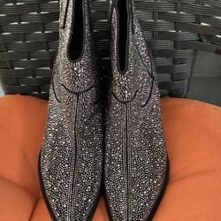 Beautiful embellished black boots with rhinestones