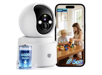 Battery Powered Wireless Indoor Security Camera, 4MP HD Pan/Tilt Pet Camera w/ 6000mAh Rechargeable, 5G&2.4G WiFi 6,Motion Detection, Color Night Vis