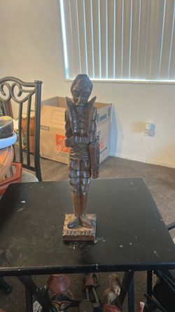 Vintage Wood Hand Carved Knight Statue