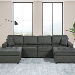 Ash Black Sectional Sofa Double Chaise - Free Delivery ✅ Modern Sectional Sofa 