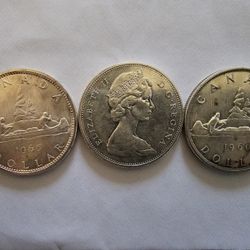 3 Canadian Silver Dollar Coins