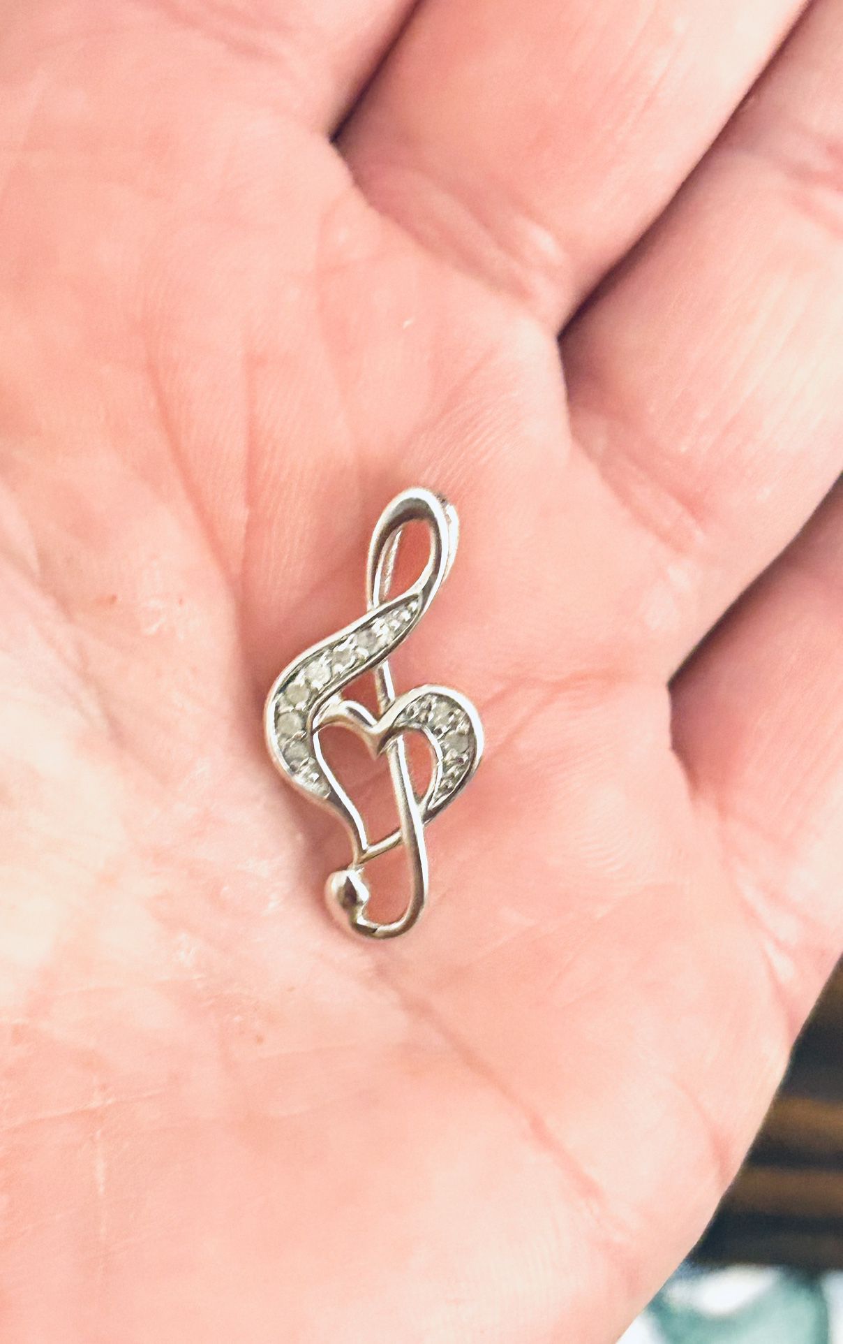 925 Sterling Silver Signed MO Moderna Italy 8 Diamond Treble Clef Music Note Charm