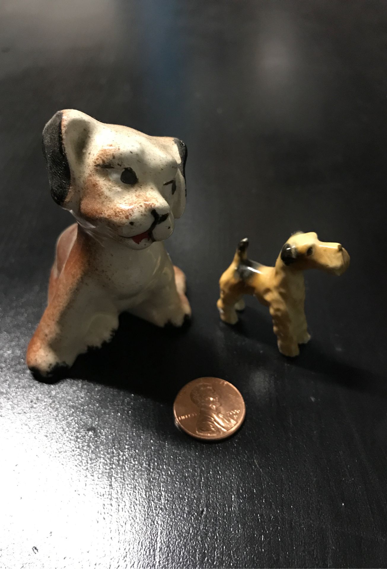 2 Small Porcelain Dogs dog Collectible collectors 1950’s home decor toys
