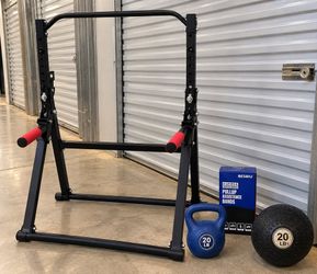 Complete Home Gym Bundle - Pull-Up/Dip Station + Kettlebell + Slam Ball + Resistance Bands