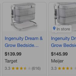 Ingenuity Dream & Grow Bedside Baby Bassinet 2-Mode Crib 0-12 Months, Adjustable Height - Dalton