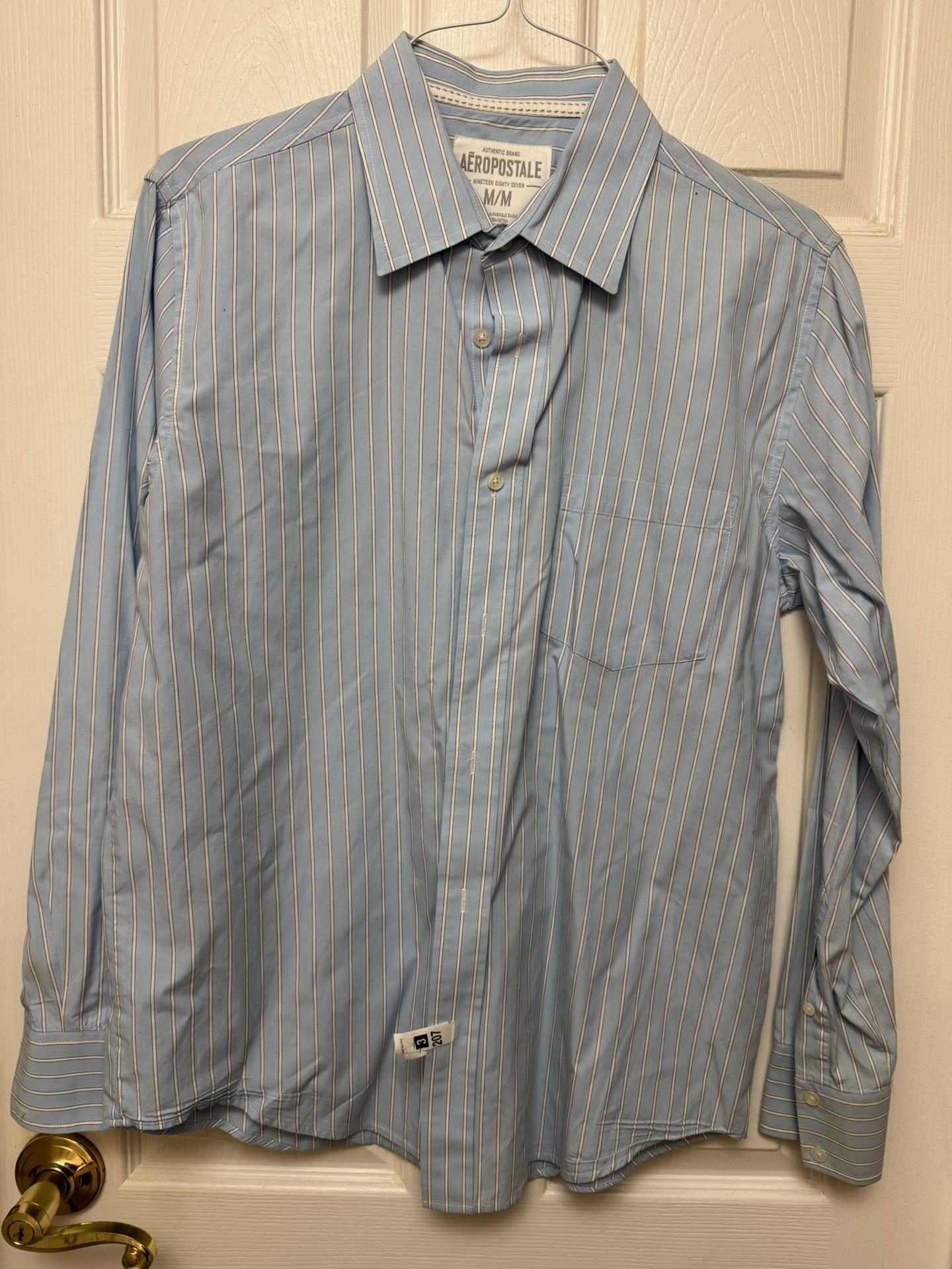 Men's Blue Striped Aeropostale Long Sleeve Button Down Shirt Medium EUC