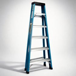 Werner 6 Ft Fiberglass Step Ladder Blue Heavy Duty Household Ladder