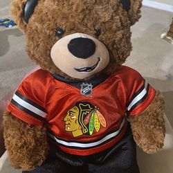 Build-a-Bear Hockey Sticks Stuffed Animal Plush NHL Teddy Bear Chicago Blackhawk