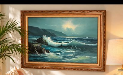 Vintage Original Oil Painting – Ocean Seascape – Signed Taft