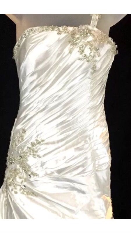 Wedding Dress White Gown Bridal New Formal Small Size Beaded Pearl Satin Straps