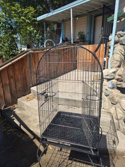 Large Black Bird Cage with Rolling Stand