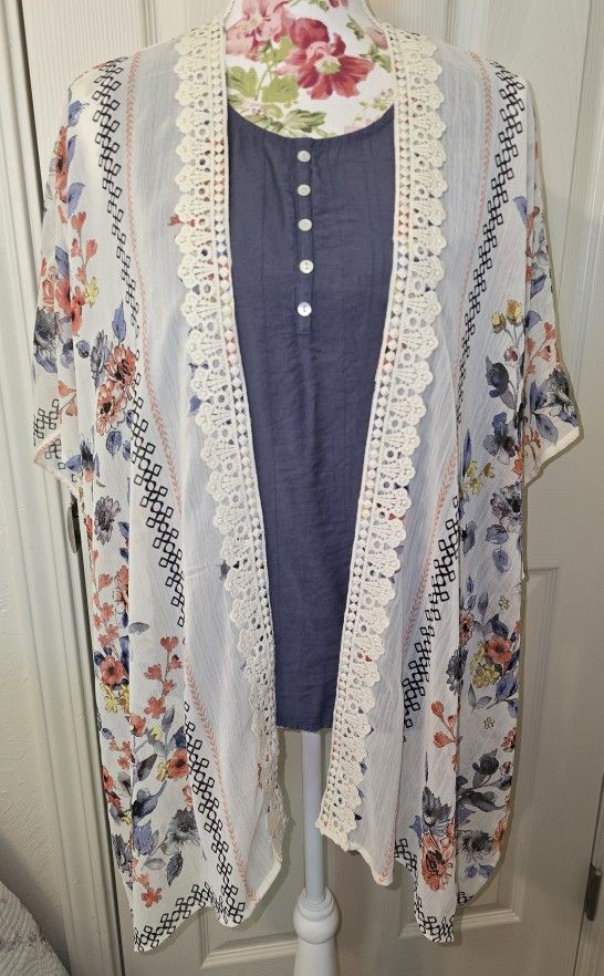Maurices Floral Kimono & Tank, Size Large