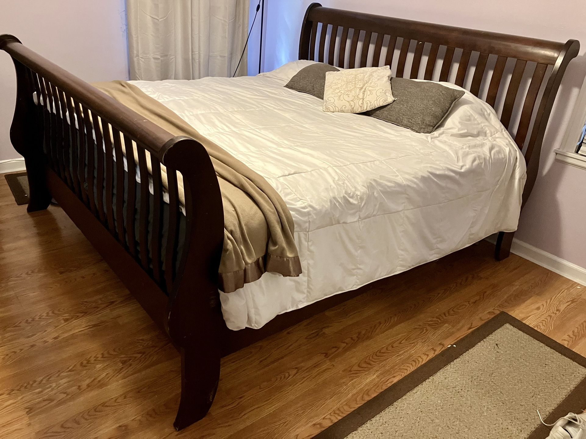 Elegant King-Sized Dark Wood Bed frame with (optional) King-sized Mattress And Box Spring Included