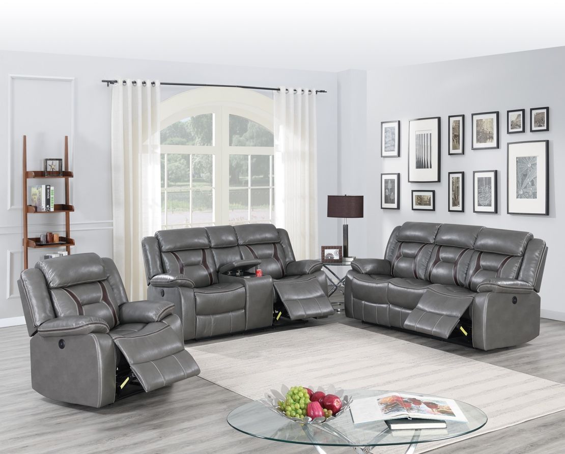 Gray Power Reclining Sofa Set With Console And USB Port