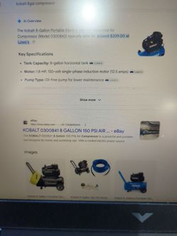 Air Compressor 8 Gallon 1.8 HP 150 PSI 120 Volt Horizontal Portable Kobalt