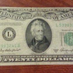 USA America 1950 Vintage $20 Dollars Bill Banknote Currency 