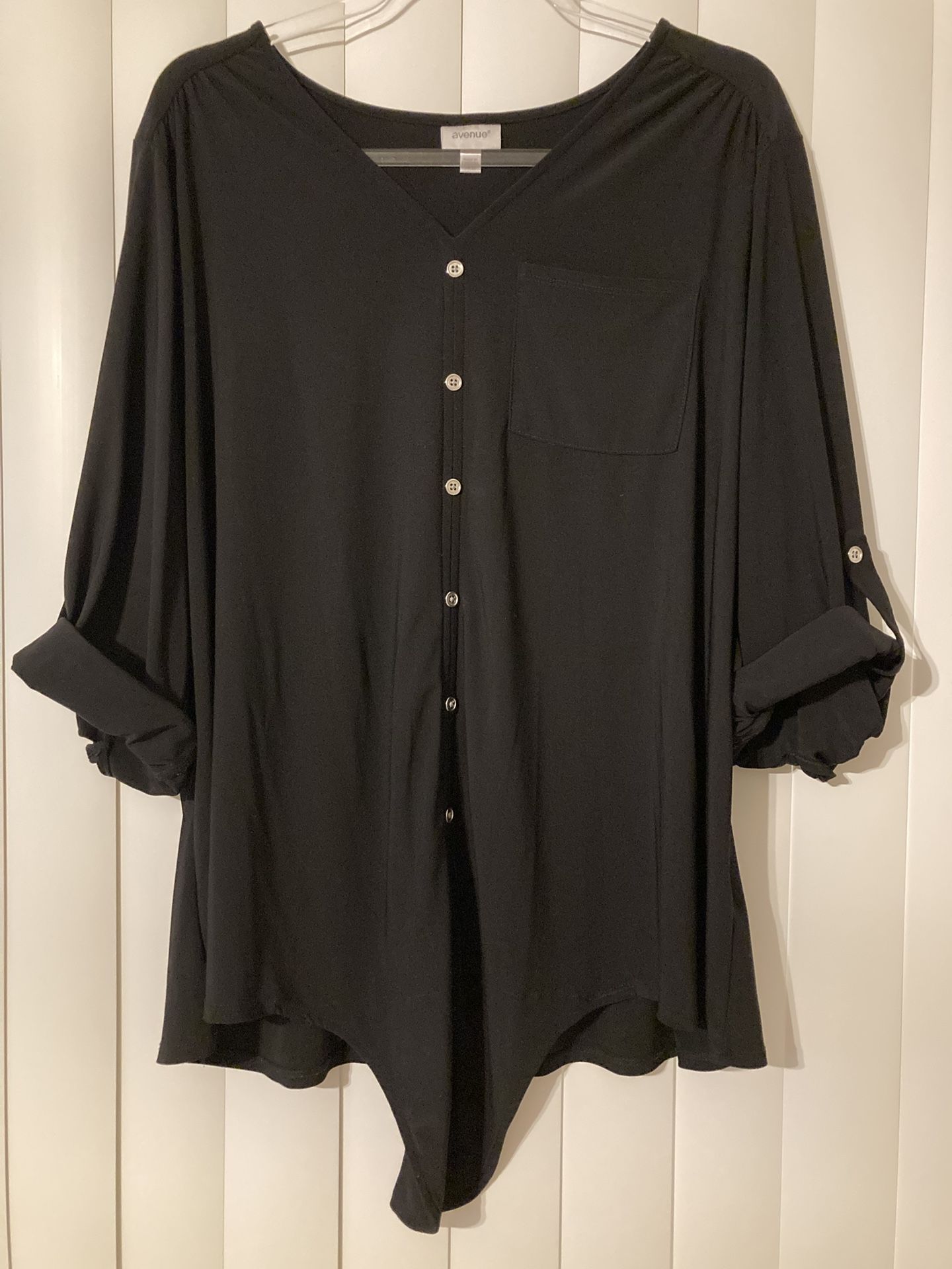 Avenue Woman's Roll Tab Sleeve Shirt Black Plus Size 18/20 Work Wear Dressy