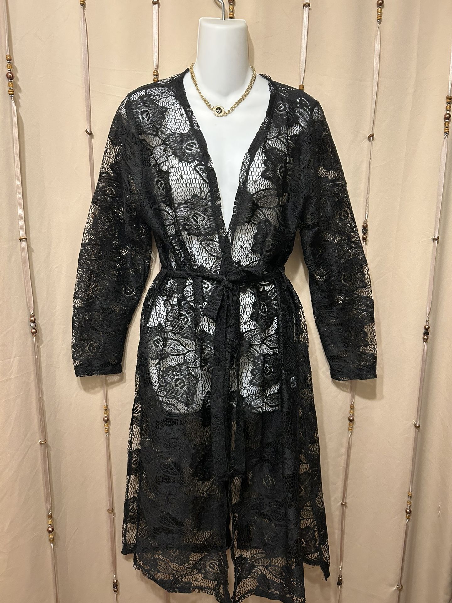 Floral Lace Belted Robe 