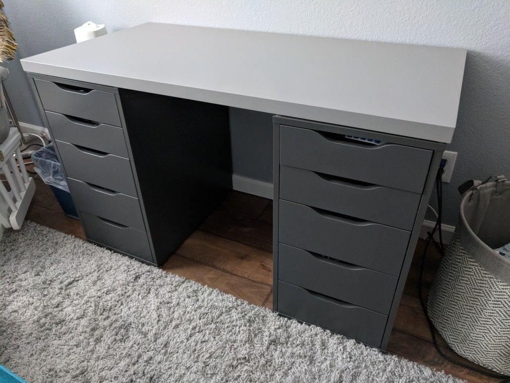 2 grey IKEA ALEX drawers w/ Ikea LINNMON table top
