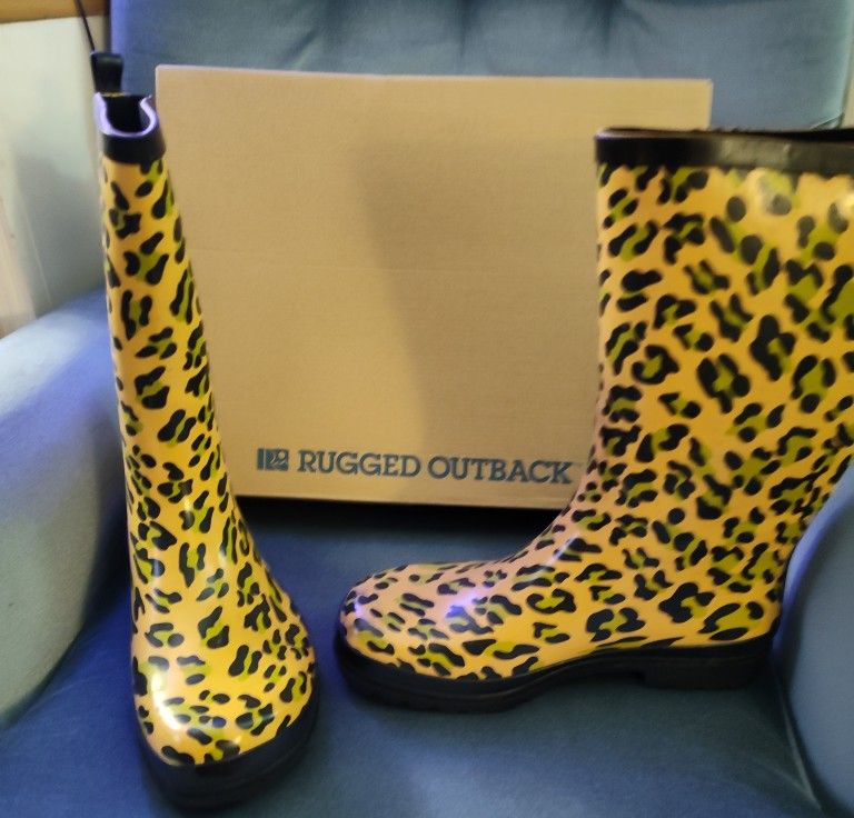 Women's Rain Boot Size 11 Leopard Animal Print 13" TALL Rubber