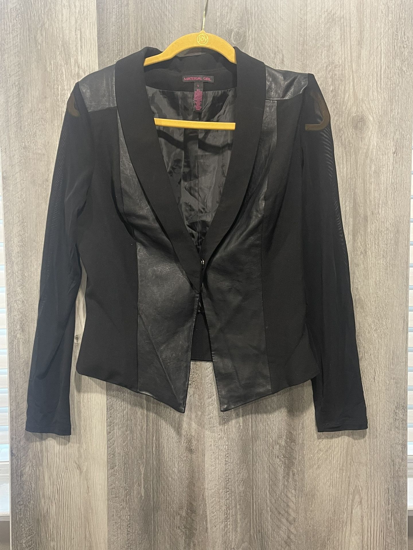 Material Girl Black Jacket Sheer Sleeve With Leather Trimming Size L
