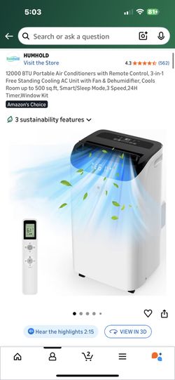 14000 BTU Portable Air Conditioners with Remote Control,