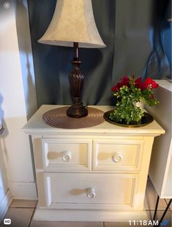 White Wood Nightstand with 3 Drawers
