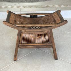 Bamboo and Wood Plant Stand Display Table With  Drawer