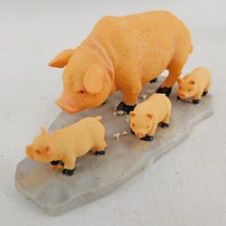 Vintage Lemax Christmas Village Pig Family Holidays and Seasons Porcelain